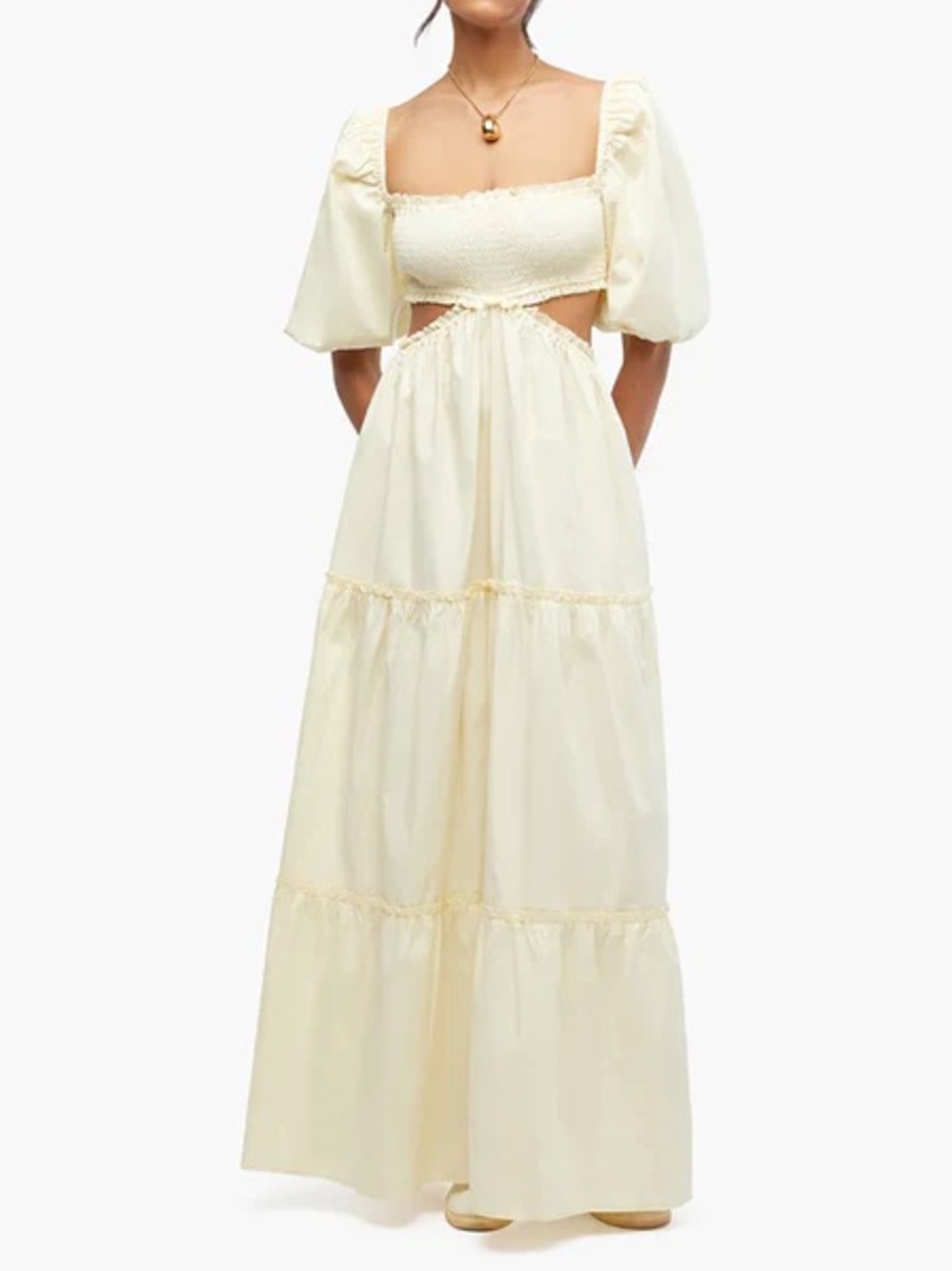 WeWoreWhat Smocked Cut Out Maxi Dress in Ecru